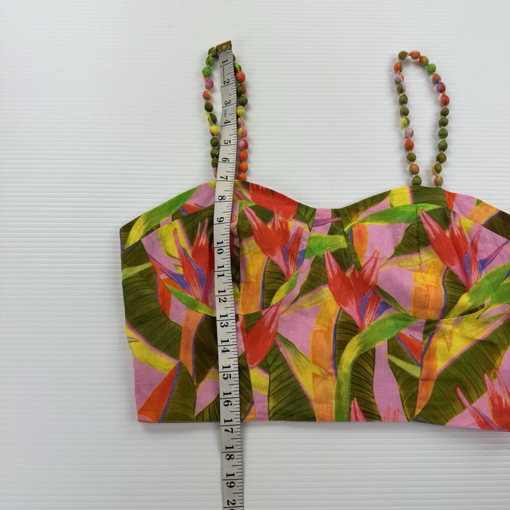 Farm Rio x Anthropologie Floral Crop Top Beaded Straps Pink Cotton M NWOT - Picture 12 of 12